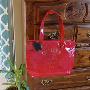 NWT Guess Red & Gold Tote Bag